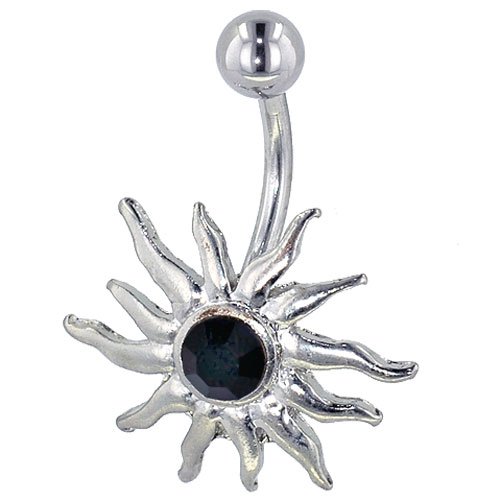 Black Crystal Rippling Sun Belly Button Navel Rings
