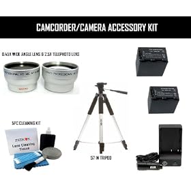 Camcorder Kit with Replacement NP-FH100 Batteries, Tripod, Rapid Charger, 2.5X Telephoto... by ClearMaxTM