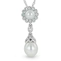 White Sapphire and Pearl Necklace with 10k White Gold Chain, 18", Certifiate of Authenticity