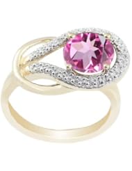 10k Gold Round Pink Topaz and Diamond Ring (0.03 cttw, I Color, I2 Clarity)