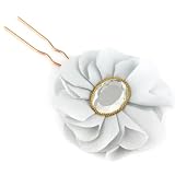 Evolatree - Silky Soft Floral Ruche - Crystal Cut Oval Jewel - Copper Colored Double Prong Hair Pin - Hair Stick