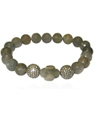 Sterling Silver Diamond Pave Beads Charm Cord Bracelet Handmade Jewelry