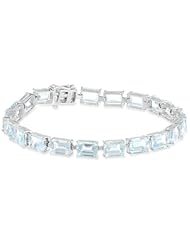 10k White Gold Emerald Cut Aquamarine Bracelet, 7"