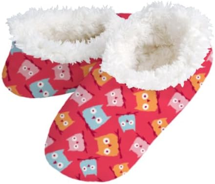 snoozies! Red Owls Women's Sherpa Footcoverings - SMALL