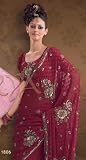 Beautiful Maroon Faux Georgette Partywear Sari Saree with Unstitched Blouse
