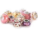 BRCbeads Top Quality 10Pcs Mix Silver Plate PINK THEME Murano Lampwork European Glass Crystal Charms Beads Spacers Fit Pandora Troll Chamilia Carlo Biagi Zable Snake Chain Charm Bracelets.