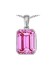 Original Star K (tm) Emerald Cut 10x8mm Created Pink Sapphire Pendant in .925 Sterling Silver