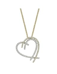 14K Two Tone Gold 0.46ct Dual Outlined Heart Diamond Pendant (chain included)