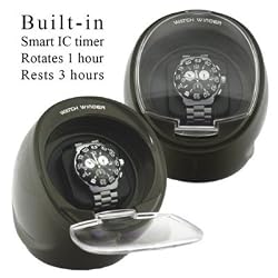 Single Round Automatic Watch Winder Black Color Built in IC Timer Rotates 1 hour and Rest 3 hours