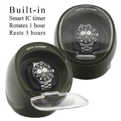 Single Round Automatic Watch Winder Black Color Built in IC Timer Rotates 1 hour and Rest 3 hours