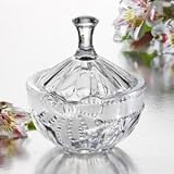 CRYSTAL RIBBON CANDY DISH - CRYSTAL COVERED CANDY DISH WITH FROSTED RIBBON DESIGN