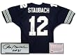 Roger Staubach Dallas Cowboys NFL Hand Signed Authentic Style Away Blue Football Jersey