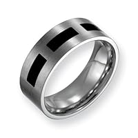 Chisel Black Accented Brushed Flat Stainless Steel Ring (8.0 mm) - Sizes 6-13