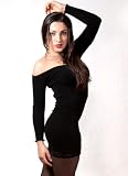 New York Black Sexy Sweater Little Black Mini Dress with Matching Knee High Fluffy Leg Warmers by KD dance, Warm & Wise, Functional & Sexy, Daring & Fashionable, Made In New York USA Small