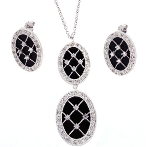 Necklace Earring Black Onyx Sterling Silver CZ Oval Pendant Gift Set By Bucasi 41rWaVE3kXL Necklace Earring Black Onyx Sterling Silver CZ Oval Pendant Gift Set By Bucasi