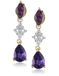 18k Yellow Gold Plated Sterling Silver Amethyst and Diamond Drop Earrings