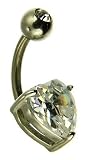 Titanium Cubic Zirconia Heart Body Bar