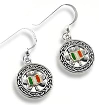 Ireland Celtic Knot, Shamrock or Clover, and Enameled Irish Flag Sterling Silver Hook Earrings