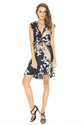 Sexy Sophisticated V-neck Cap Sleeves Flutter Floral Print Rayon Summer Vintage  Knee Length  Dress With Ruffles
