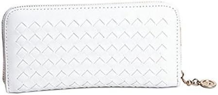 The Traver PU Leather Zipper Wallet Card Clutch Ladies Long Organizer Coin Clutch Purse Weave Bag (White)