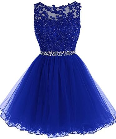 Rzlmin Short Beaded Prom Gown Tulle Applique Homecoming Dress Size 4 Royal Blue