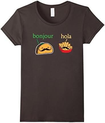 Women's Bonjour French Fries Hola Taco Mustache Irony Food Tee Shirt XL Asphalt