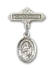 Sterling Silver Baby Badge with St. Scholastica Charm and Godchild Badge Pin