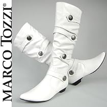 MARCO TOZZI Damen Langschaftstiefel, Zierkn&ouml;pfe, Raffungen, weiss