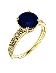 18K Yellow Gold 8.00mm Round Cut Chatham Created Sapphire Ring -- LIFETIME WARRANTY