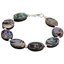 Handmade Iridescent Abalone Shell Bracelet With Faceted Silver Beads