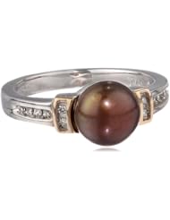 S&G Sterling Silver and 14k Yellow Gold 8mm Chocolate Freshwater Cultured Pearl and Diamond Ring (0.06 cttw, I-J Color, I3 Clarity)