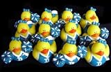 One Dozen (12) Rubber Ducky Cheerleader with Pom Pom & Megaphone Party Favors, Blue/White