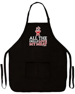 All the Grills Love My Meat Funny Apron for Kitchen BBQ Barbecue Cooking Tailgate Grilling Bacon Two Pocket Apron for Tailgating BBQ Grill Pit Master