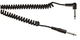 Black 6 m Curly Single Core Screened 6.35 mm Right Angled Mono Jack Plug to 6.35 mm Mono Jack Plug