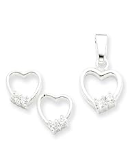 Sterling Silver Heart with CZ Earrings & Pendant Set