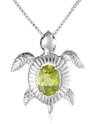 XPY Sterling Silver Peridot Turtle Pendant Necklace, 18"