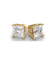 IGI Certified 14k Gold Princess-Cut Diamond Studs (0.75 cttw, H-I Color, I1-I2 Clarity)