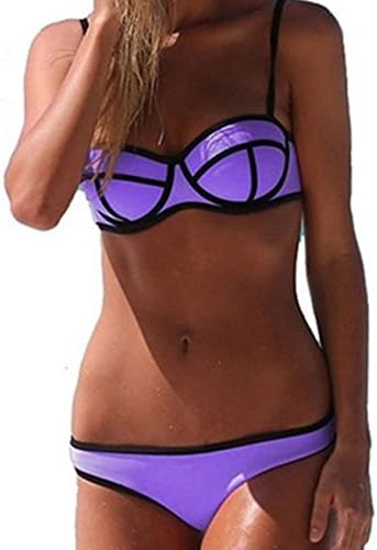 womens sexy pure color 2 pieces bikini sets with Gathered rims (M, purple 1)