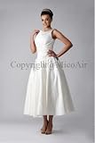 41rXCqPPWlL. SL160  A line Scoop Tea length Satin Wedding Dress
