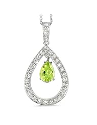 Twin Pear Shaped Diamond Pendant In 18K White Gold With A 0.70 ct. Genuine Peridot Center Stone.