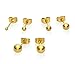 5 Pair Set of stainless steel ball earrings with Matching Backings, 2mm, 3mm, 4mm, 5mm, & 6mm, By Regetta Jewelry (Yellow)