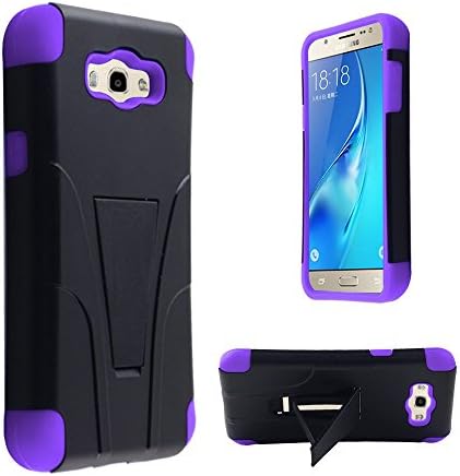 Hybrid Plastic T-Stand Dual Armor Silicone Cover Stand Case +lcd screen protector for Samsung Galaxy J7/J710 (Black/Purple)
