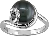 9-10mm Tahitian Pearl and Diamond Accent Ring in Silver, I-J, I2-I3