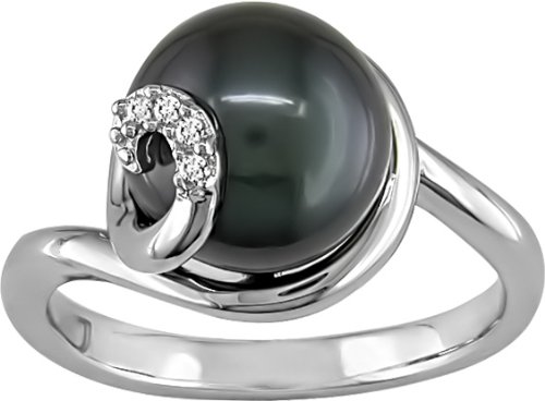 9-10mm Tahitian Pearl and Diamond Accent Ring in Silver, I-J, I2-I3
