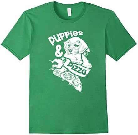 Men's Puppies and Pizza Funny T-Shirt Large Grass