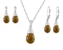 Sterling Silver Whiskey-Quartz Drop Lever Back and Post Earrings with Pendant Set, 18"