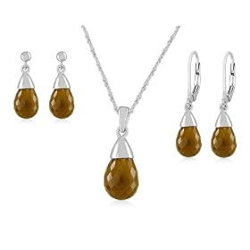 Sterling Silver Whiskey-Quartz Drop Lever Back and Post Earrings w  Pendant... by Amazon.com Collection