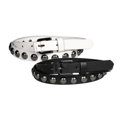Womens White and Black 2 Pack Combo Studded Skinny .7 Inch Designer Fashion Belt
