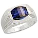 10k White Gold Comfort Fit Men's Band, w/ Brilliant Cut Diamonds & Fancy Cut Created Blue Sapphire Stone, 1/2 in. (12mm) wide