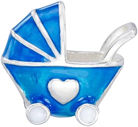 926 Sterling Silver Baby Boy Blue Pram Stroller Buggy New Born Mum Charm Bead Fit Pandora Troll Chamilia Biagi European Bracelet